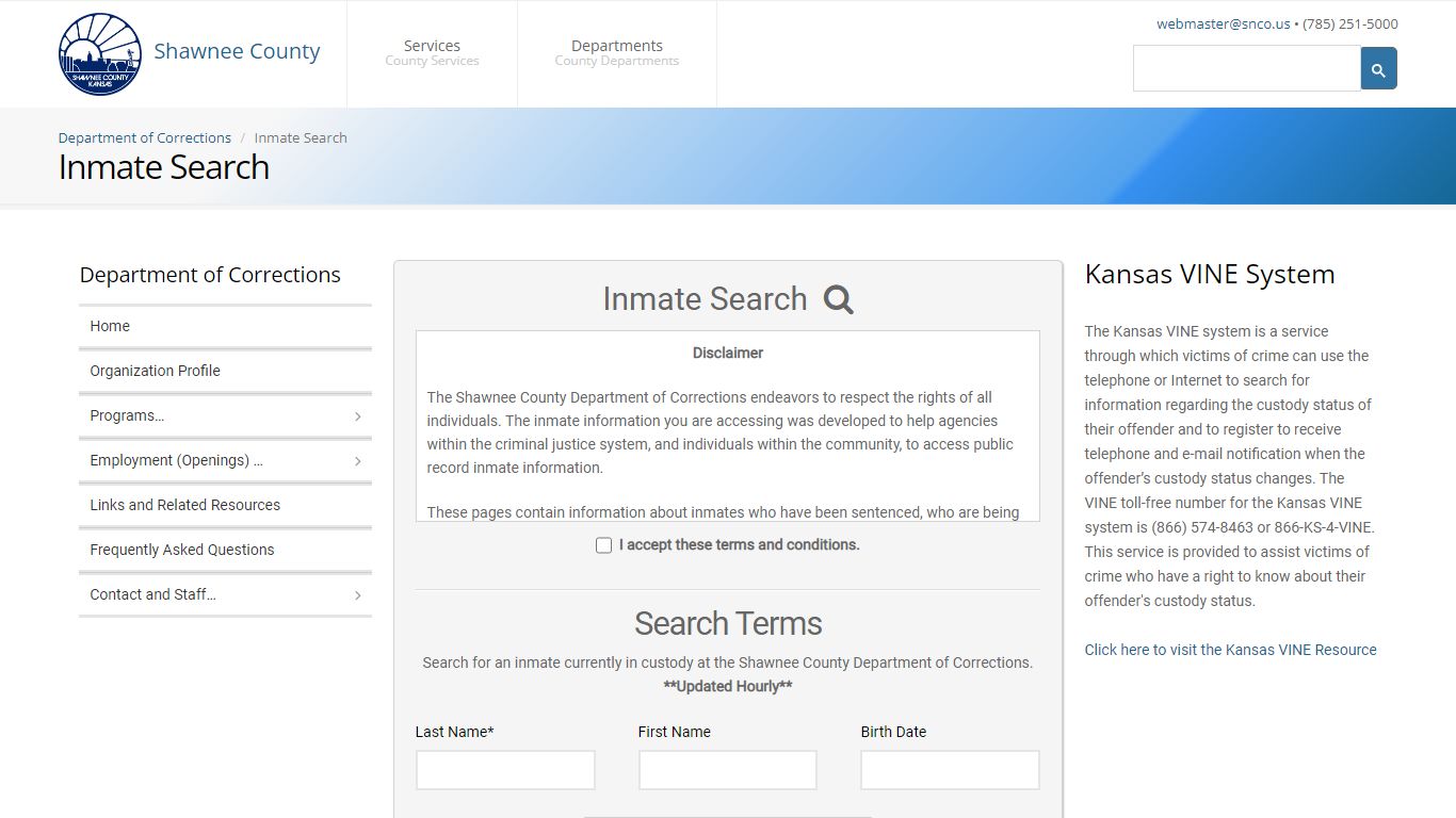 Inmate Search - Shawnee County, Kansas