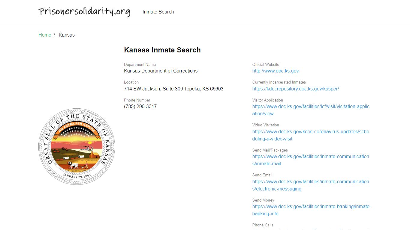 Kansas Inmate Search – Kansas Department of Corrections ...